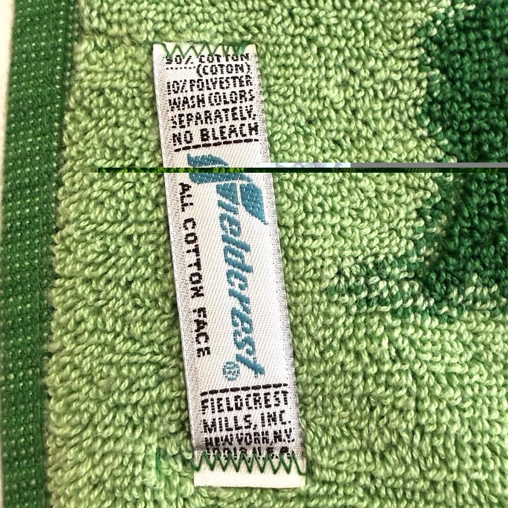 Vintage Fieldcrest Emerald Green Rose Floral Bath Size Towel MCM Flowers 53x26